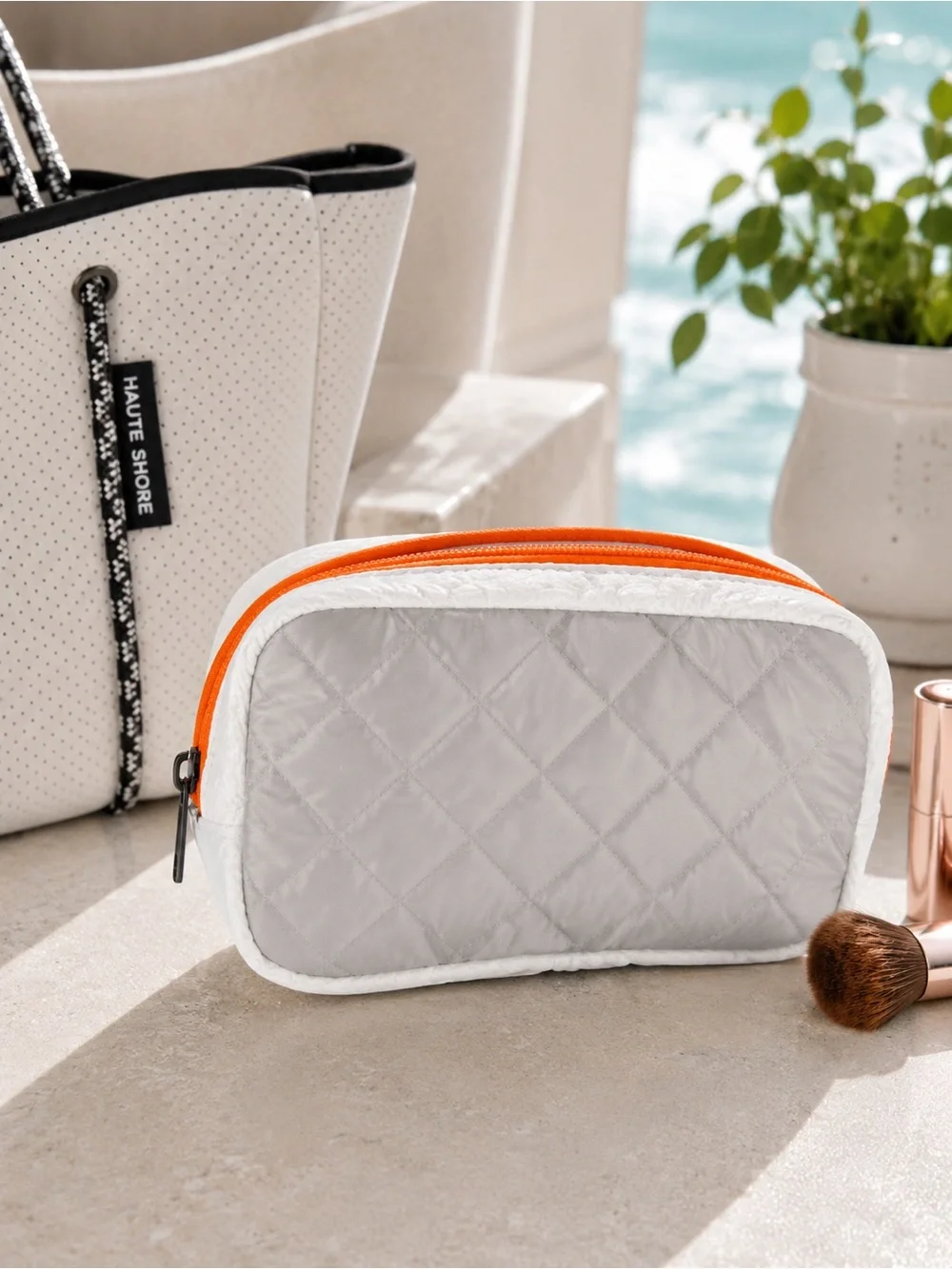 Haute Shore Charli Aspen Quilted Cosmetic Bag NWT Silver White